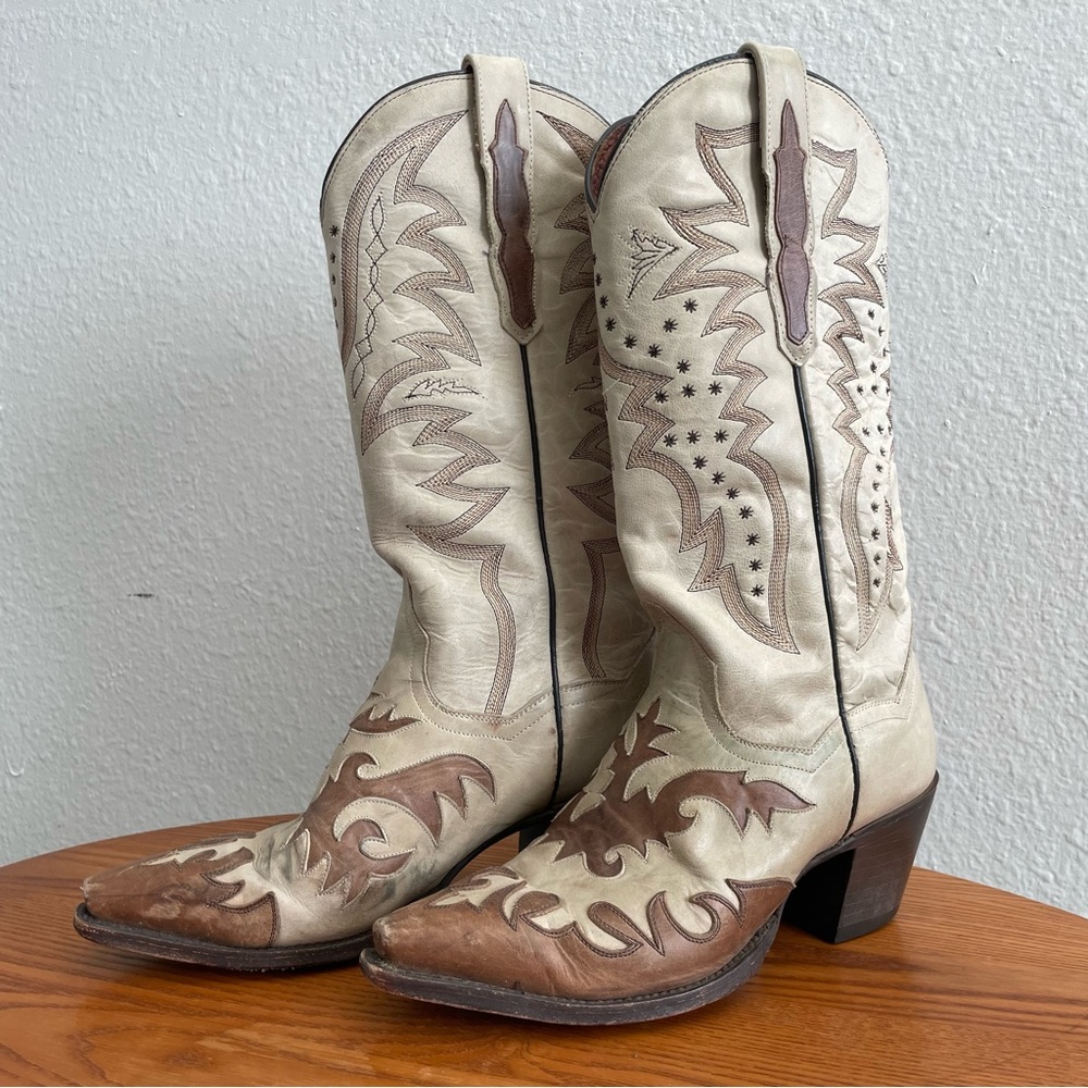Dan Post x Wynonna Judd Cream and Brown Heeled Boots